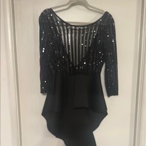 Forever 21 Black Sequin high low Blouse see through